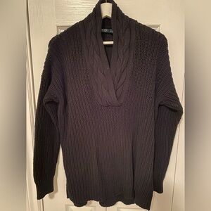 Ralph Lauren vintage Cabled Shawl collar long sweater 100% cotton classic Medium